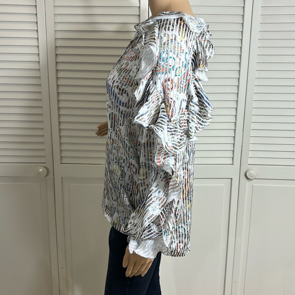 MAJE Boho Ruffled Loodie Striped Paisley Blouse Large - Picture 11 of 14